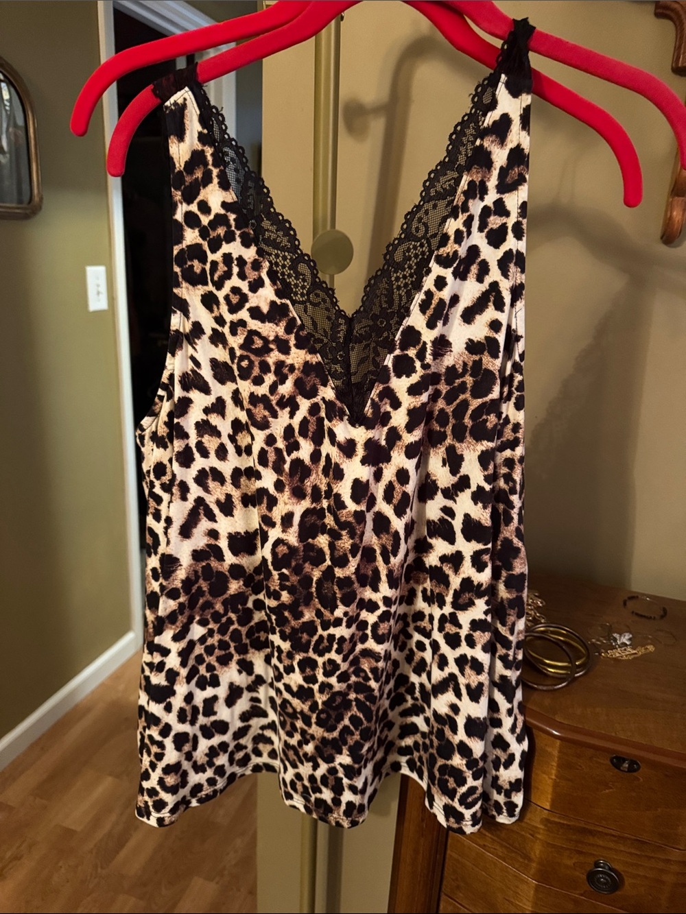 Leopard Print Lace-Trim Chemise - Black/Brown